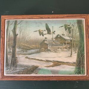 Terry Redlin - Spring Mapling Collage Collection Canvas printed on a wooden box